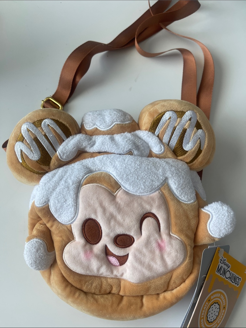 Disney Munchlings Plush Crossbody Bag in Tan, White and Gold-Accent